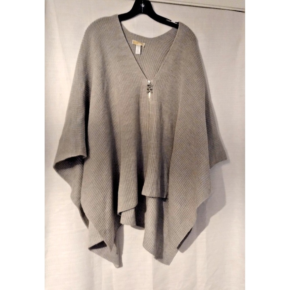 Michael Kors women's Solid Gray Shaker knit Zipper Poncho Sweater -one size all
